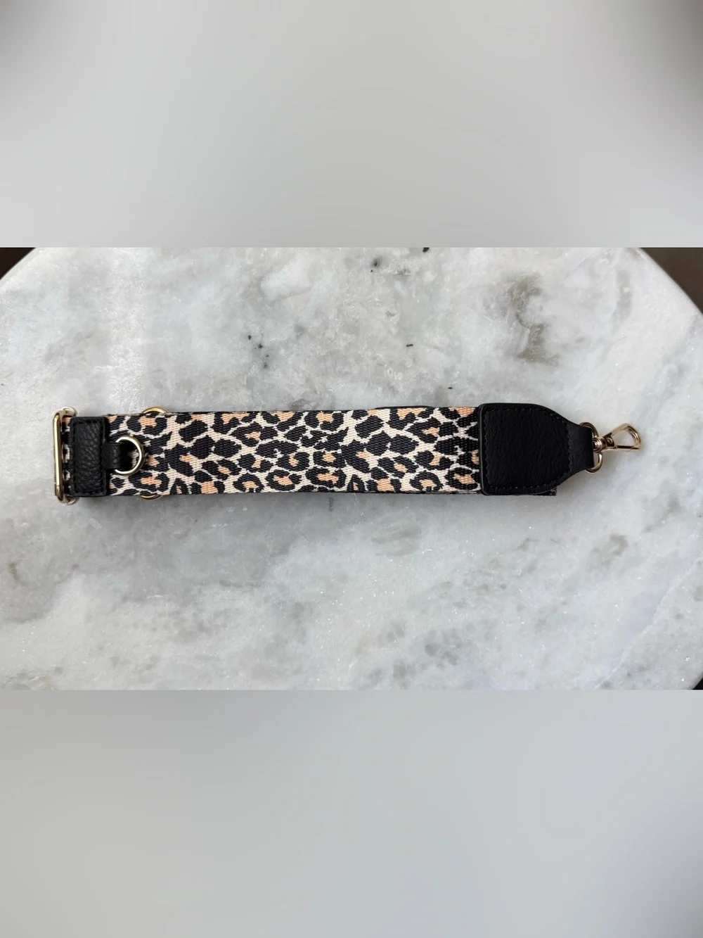 Leopard Print Crossbody Purse Strap with D-Ring Hardware Gold & Black